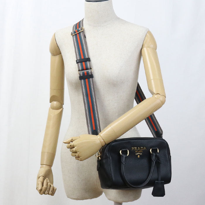 PRADA 1BB108 2E8K F0002 2WAY Vittello leather Handbag leather black Women