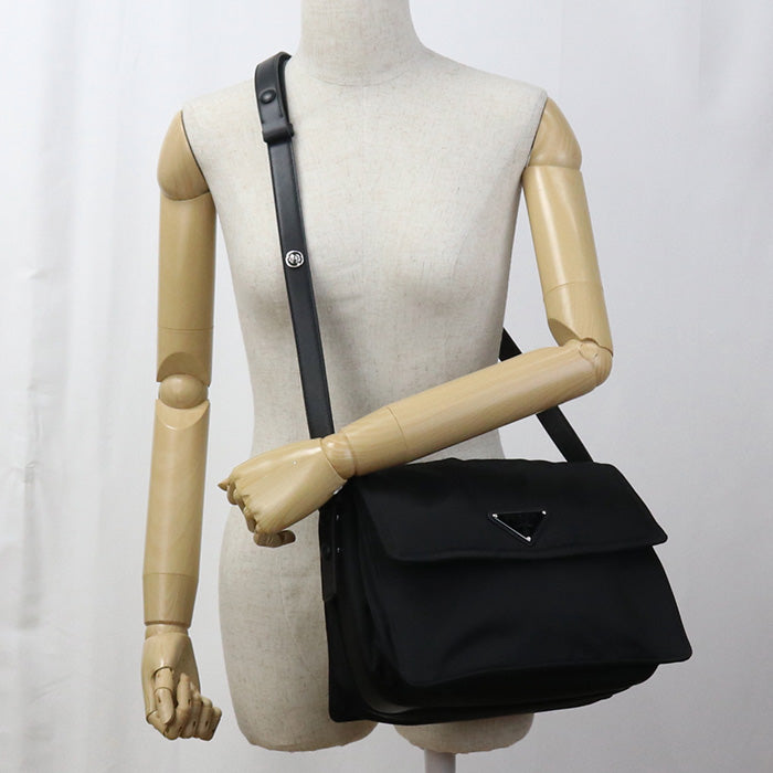 PRADA 1BD255 RFLH F0002 Medium Padded Diagonal Shoulder Bag black Women