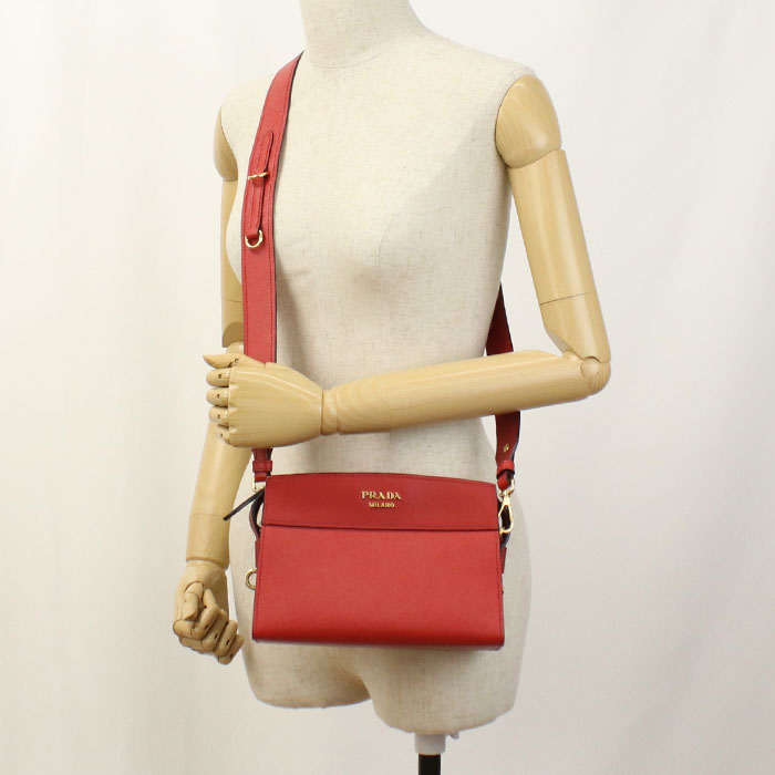 PRADA 1BH043 Safiano leather Diagonal shoulder bag leather Women red