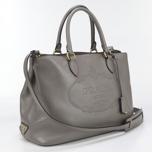 PRADA 1BA579 2EBJ F0572 2WAY Tote Bag Grain calf gray Women