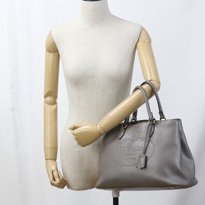 PRADA 1BA579 2EBJ F0572 2WAY Tote Bag Grain calf gray Women