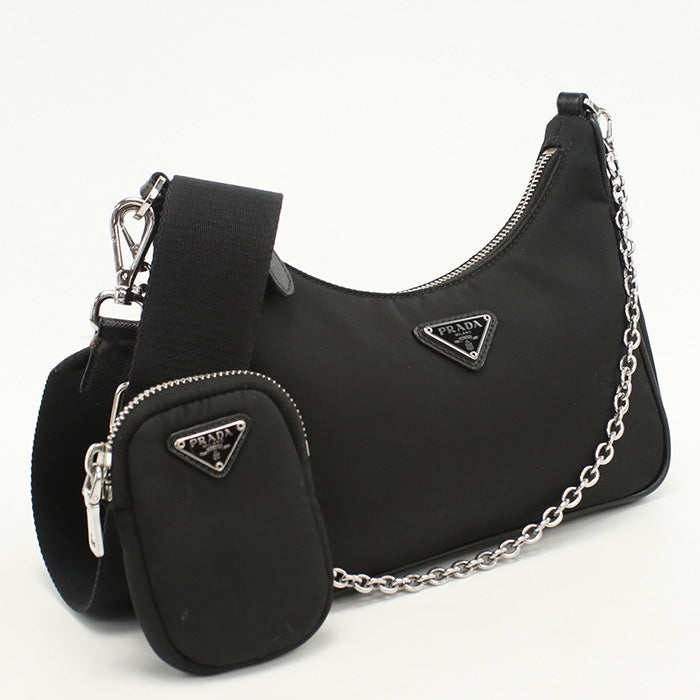 PRADA 1BH204 Shoulder Bag/2WAYChainShoulder Bag Recycled nylon black Women