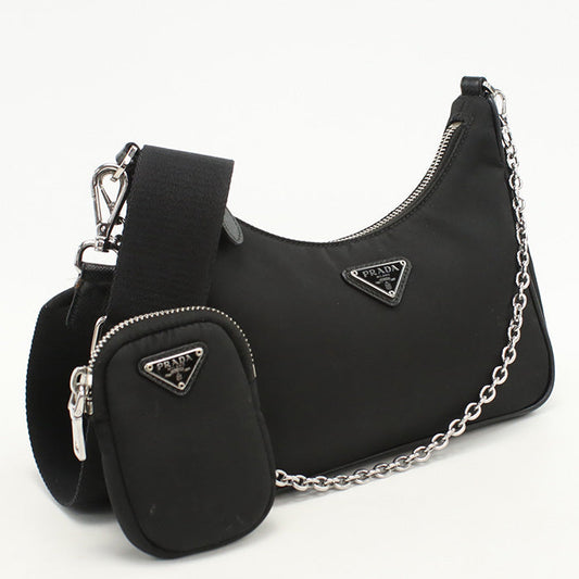 PRADA 1BH204 Shoulder Bag/2WAYChainShoulder Bag Recycled nylon black Women