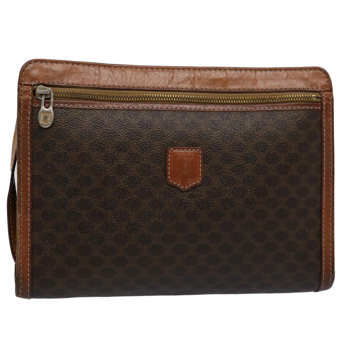 Luxury CELINE Macadam Canvas Clutch Bag PVC Leather Brown uy144