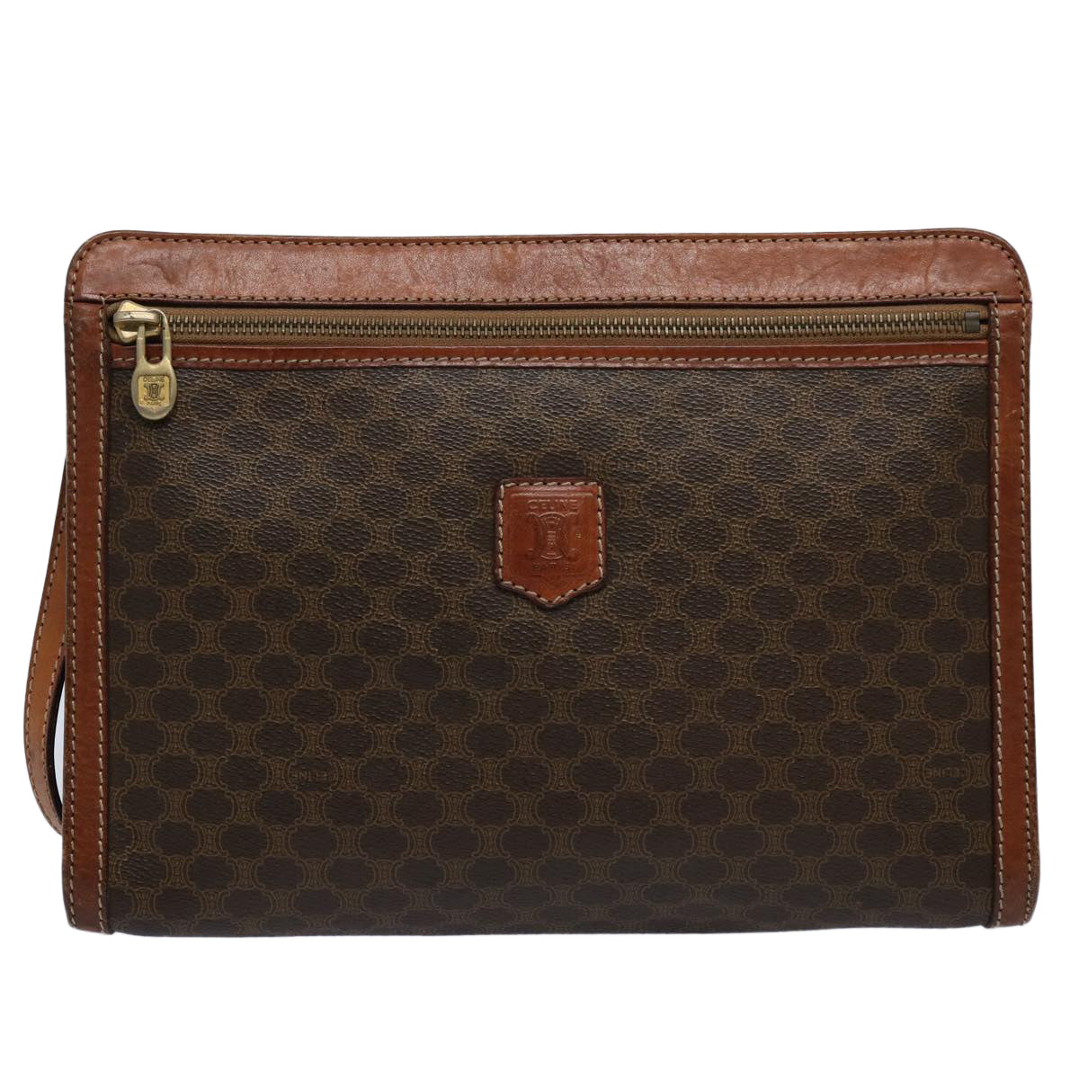 Luxury CELINE Macadam Canvas Clutch Bag PVC Leather Brown uy149
