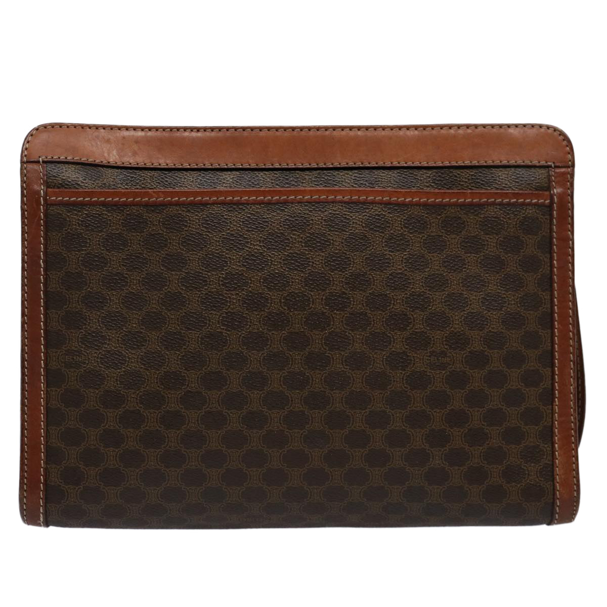 Luxury CELINE Macadam Canvas Clutch Bag PVC Leather Brown uy149