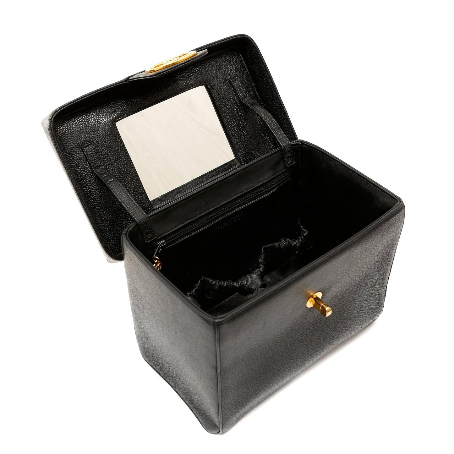Chanel Black Caviar Large Vanity Box NO Straps w Gold Hardware