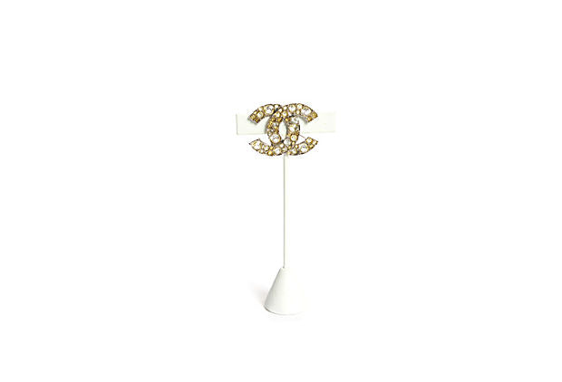 Chanel Silver & Rhinestone Logo Pin