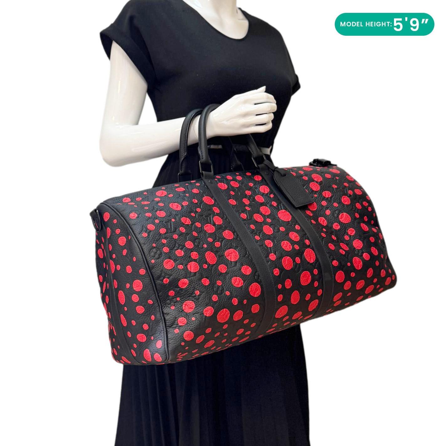 LOUIS VUITTON x Yayoi Kusama Keepall 50 Bandouliere Taurillon Monogram Travel Bag Black