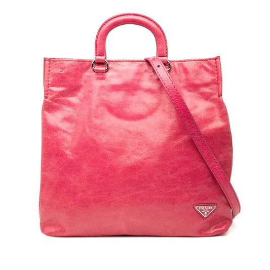 Prada Triangle Logo Plate Leather 2way Bag