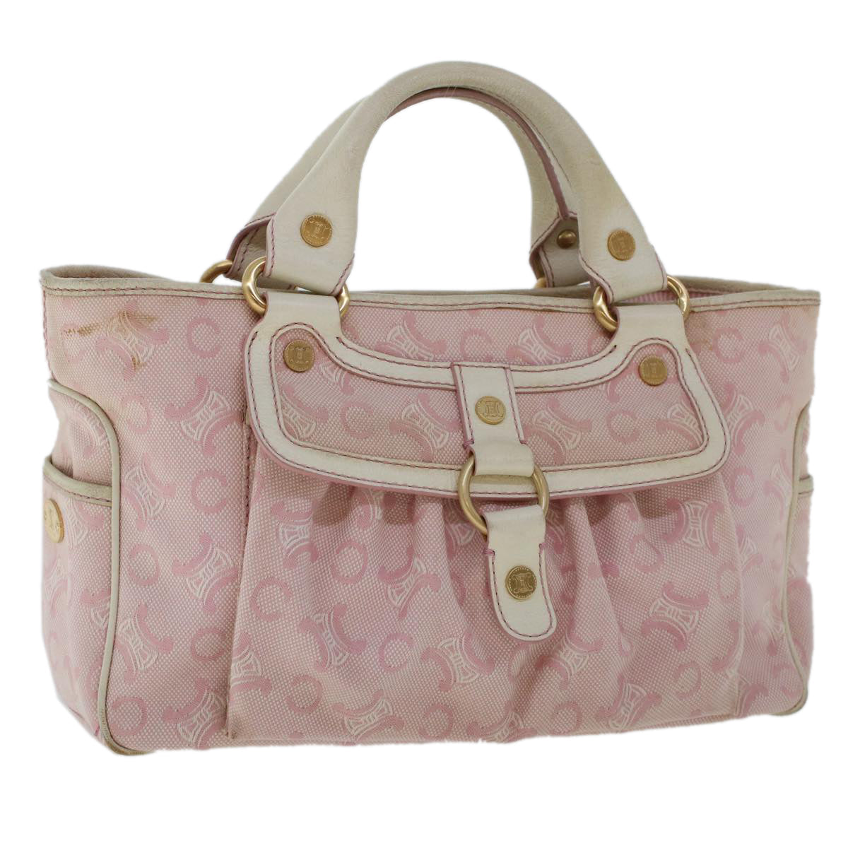 Luxury CELINE C Macadam Canvas Hand Bag Leather Pink yb138