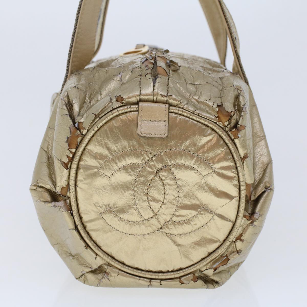 CHANEL Boston Bag Patent leather Gold Tone CC yb278