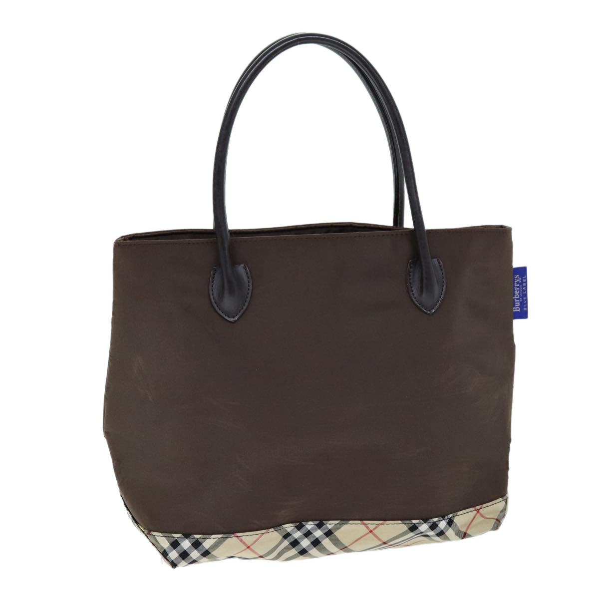 Burberry Nova Check Blue Label Hand Bag Nylon Brown Beige Auth yb564