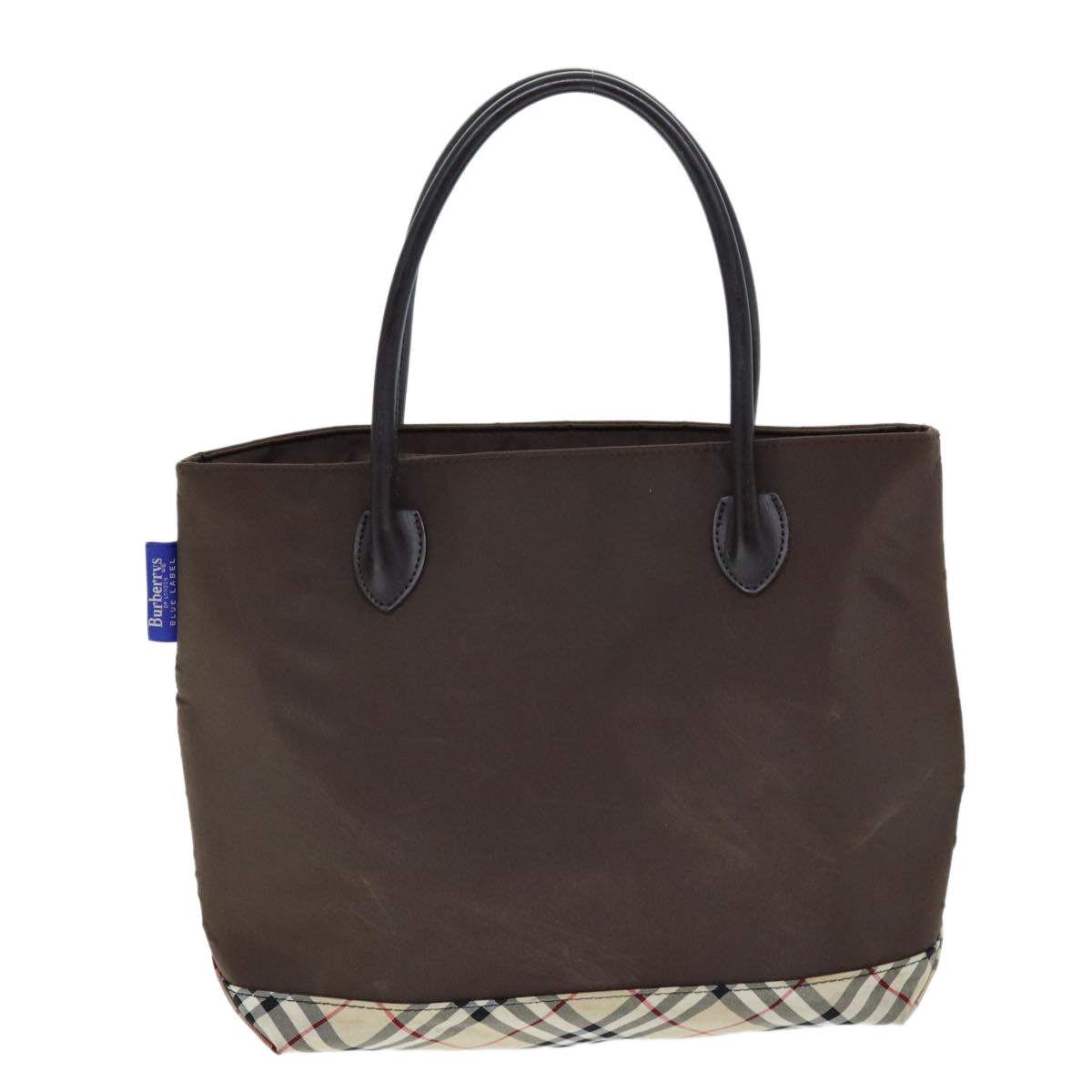 Burberry Nova Check Blue Label Hand Bag Nylon Brown Beige Auth yb564