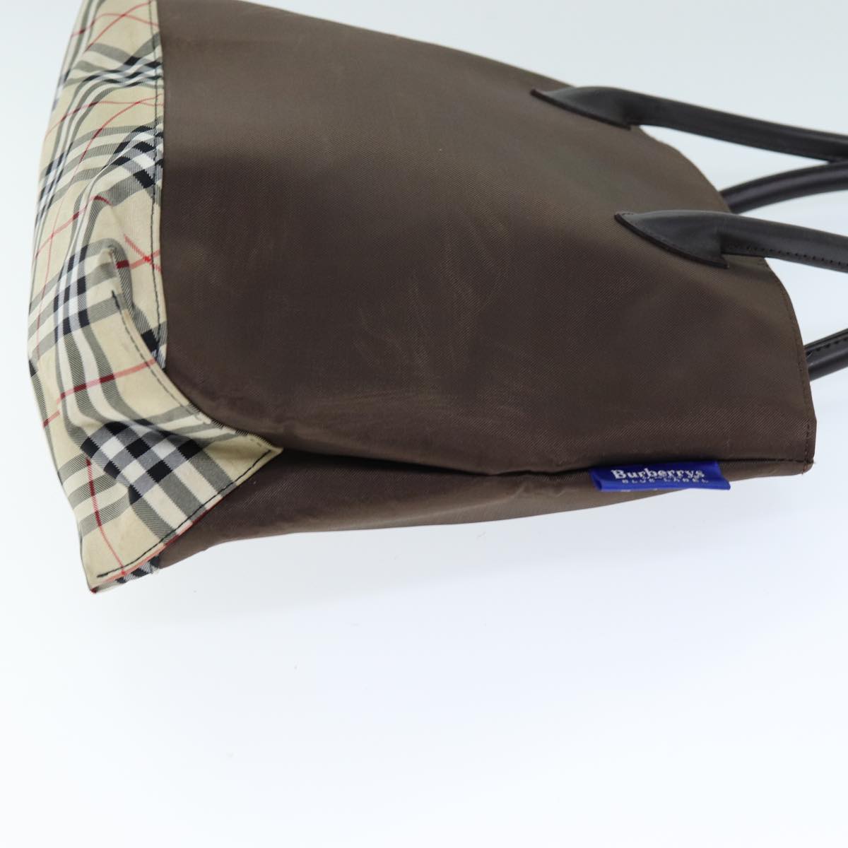 Burberry Nova Check Blue Label Hand Bag Nylon Brown Beige Auth yb564