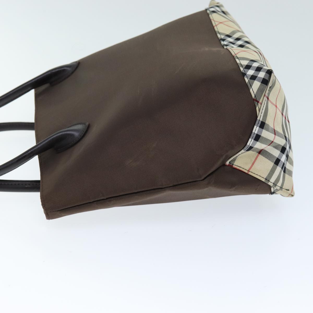 Burberry Nova Check Blue Label Hand Bag Nylon Brown Beige Auth yb564
