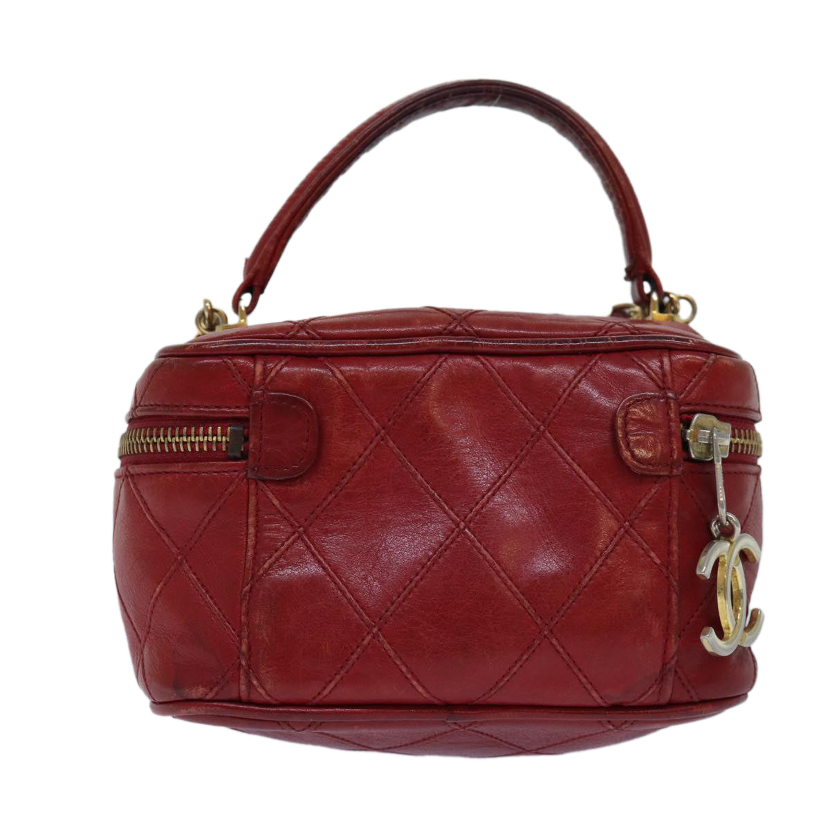 CHANEL Bicolore Chain Hand Bag Leather Red CC Auth yb605