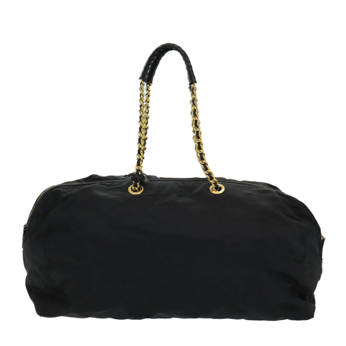 PRADA Quilted Chain Boston Bag Nylon Black Auth