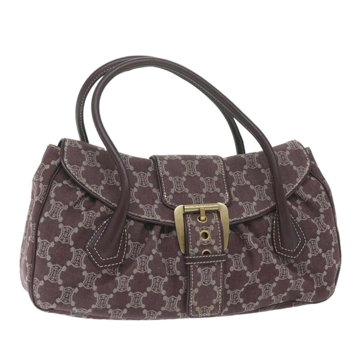 Luxury CELINE Paris Macadam Canvas Hand Bag Brown 10161