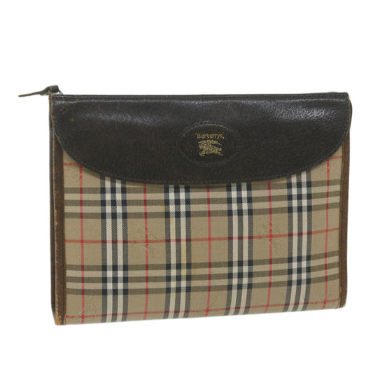 Burberry Nova Check Clutch Bag Nylon Canvas Beige Auth yk10180