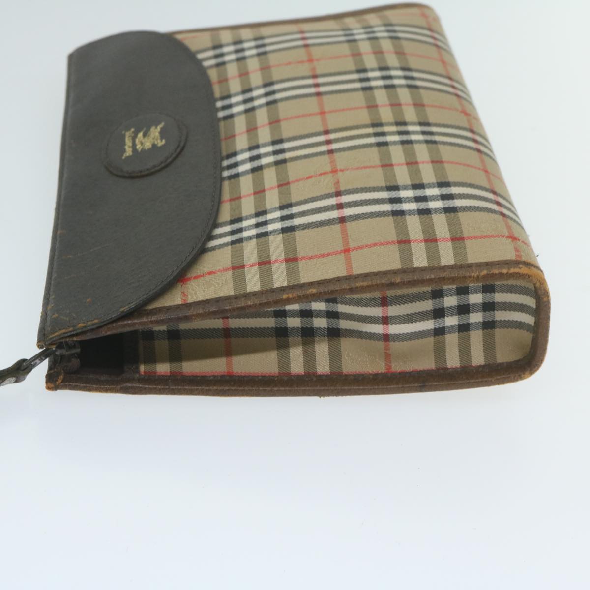 Burberry Nova Check Clutch Bag Nylon Canvas Beige Auth yk10180