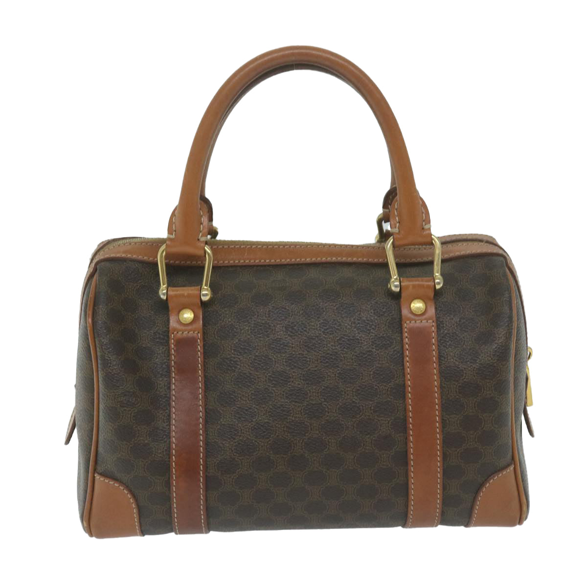 Luxury CELINE Macadam Canvas Boston Bag PVC Leather Brown 10205