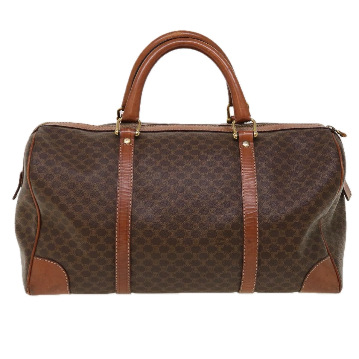 Luxury CELINE Macadam Canvas Boston Bag PVC Brown 10313