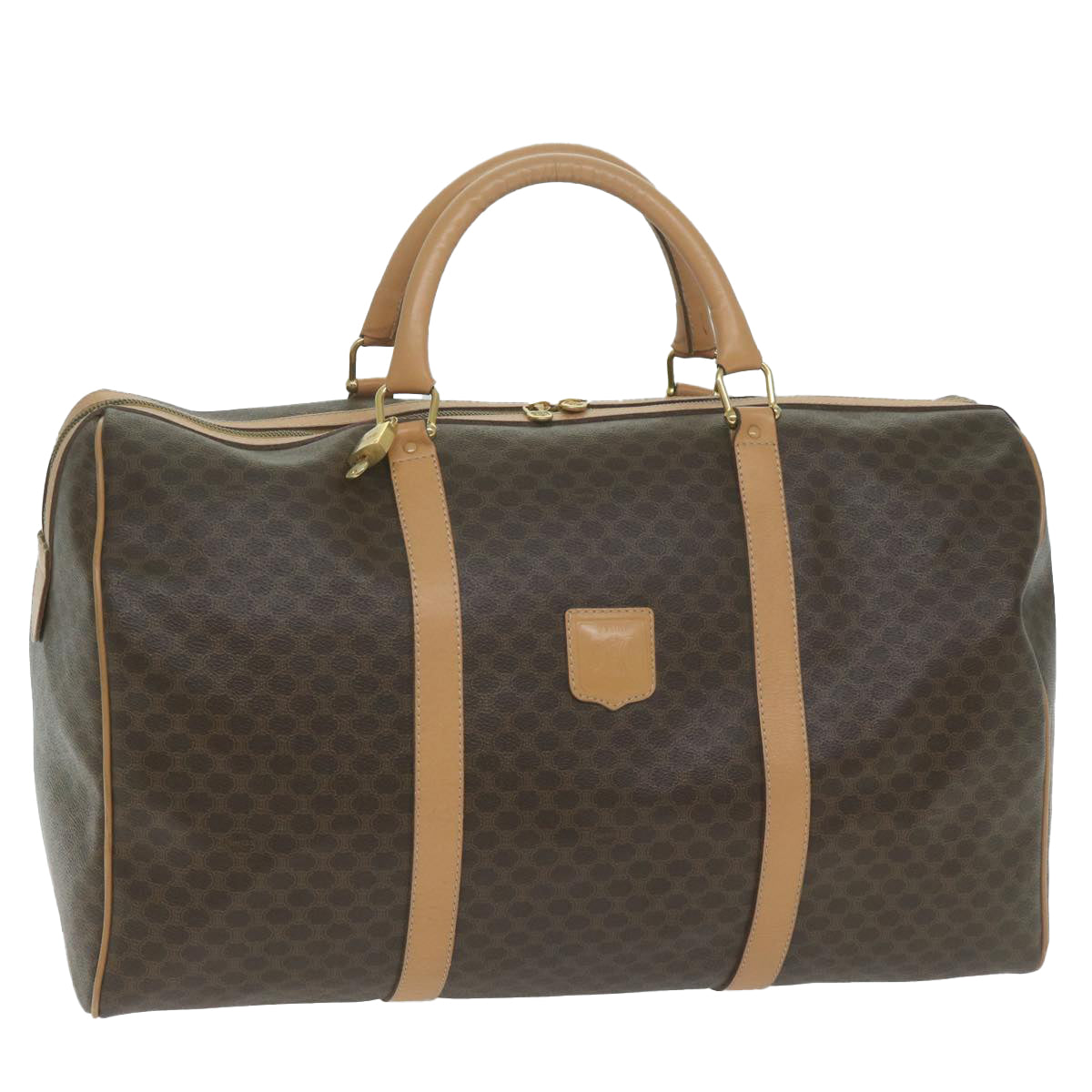 Luxury CELINE Macadam Canvas Boston Bag PVC Brown 10316