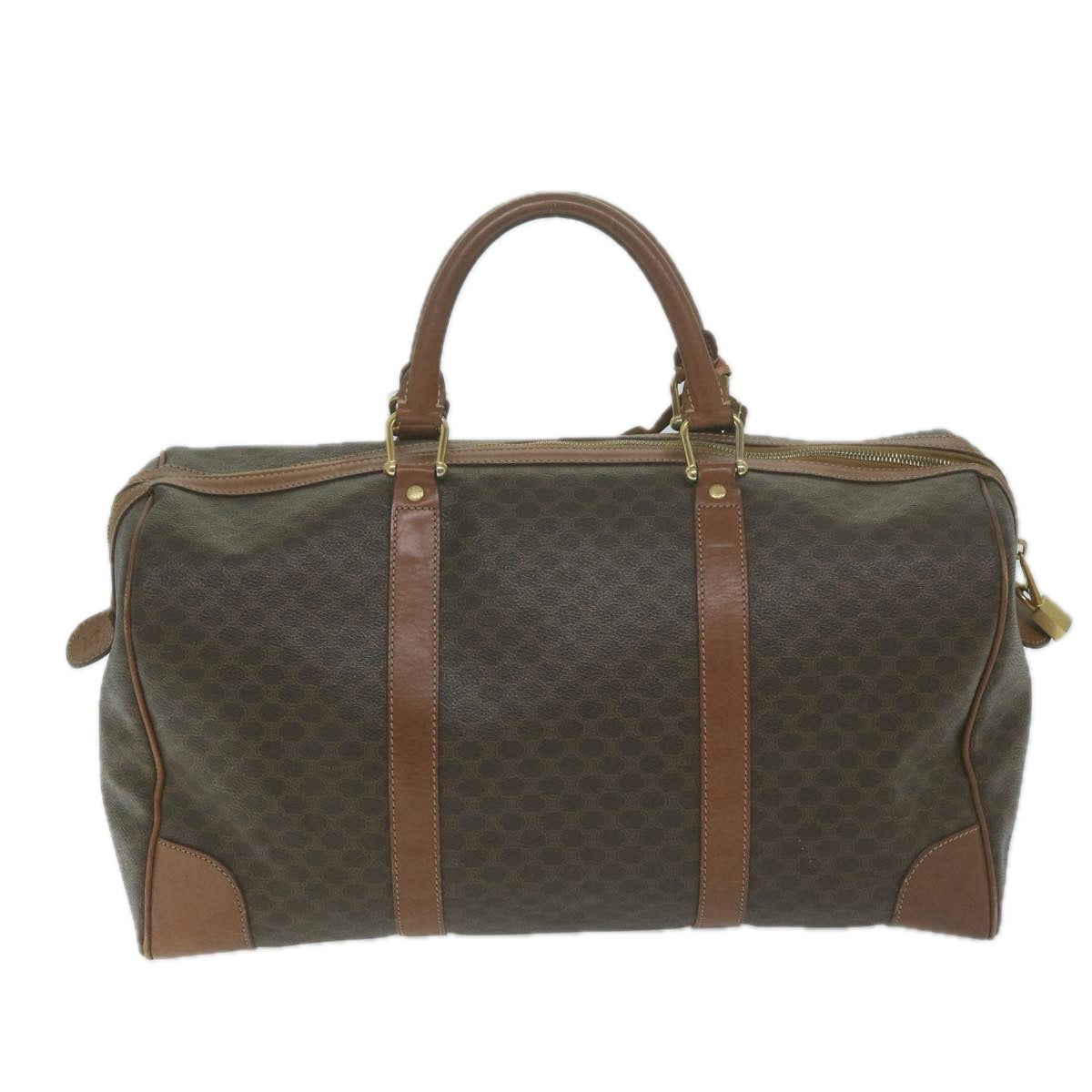 Luxury CELINE Macadam Canvas Boston Bag PVC Brown 10414
