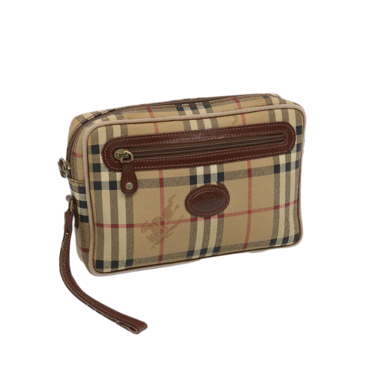 Burberry Nova Check Clutch Bag PVC Leather Beige Auth yk10533