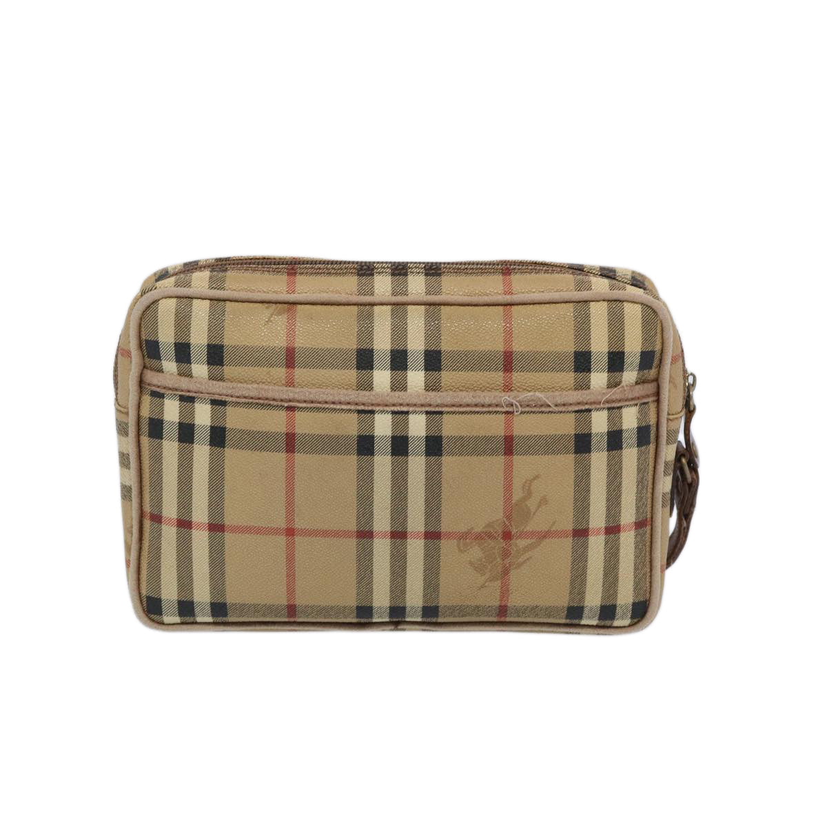 Burberry Nova Check Clutch Bag PVC Leather Beige Auth yk10533