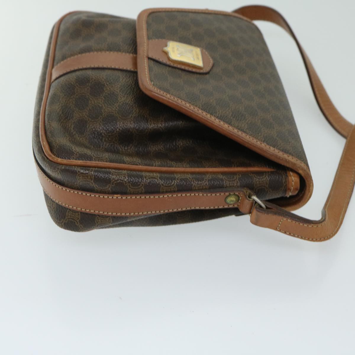 Luxury CELINE Macadam Canvas Shoulder Bag PVC Leather Brown 11066