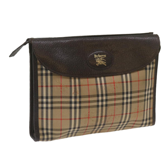 Burberry Nova Check Clutch Bag Canvas Black Beige Auth yk11237