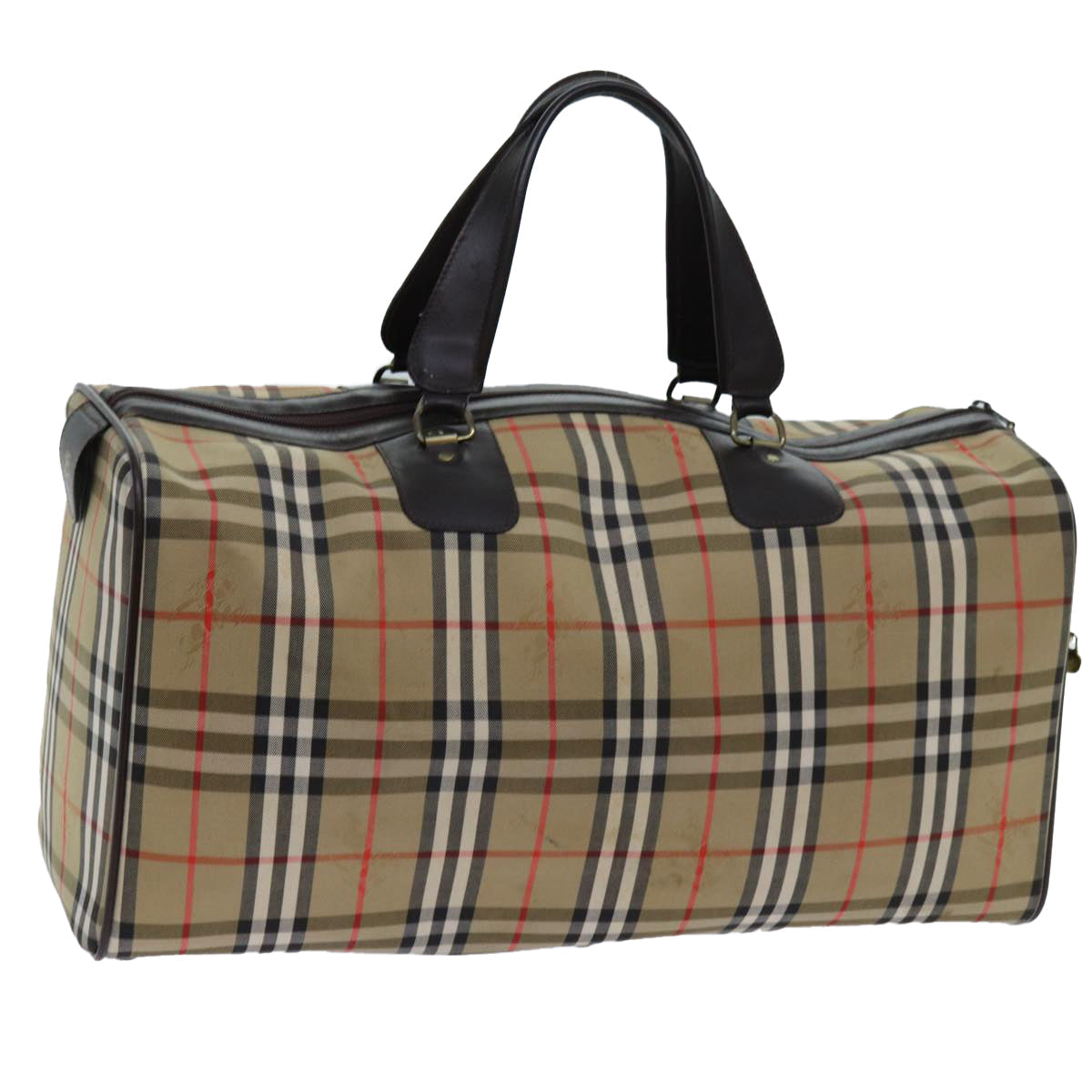 Burberry Nova Check Boston Bag Canvas Beige Auth yk11757