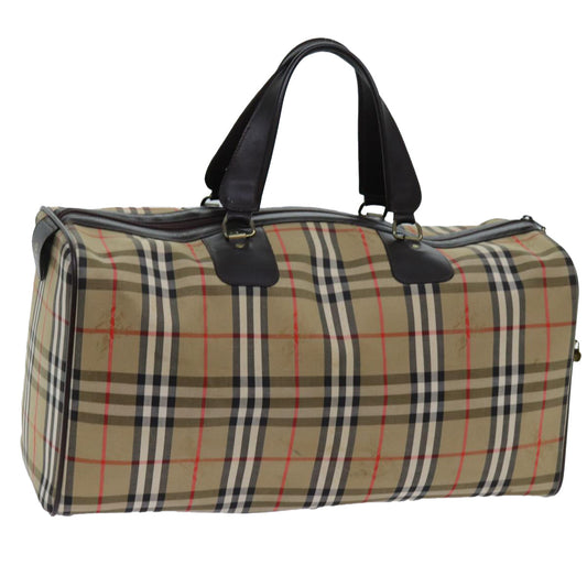 Burberry Nova Check Boston Bag Canvas Beige Auth yk11757