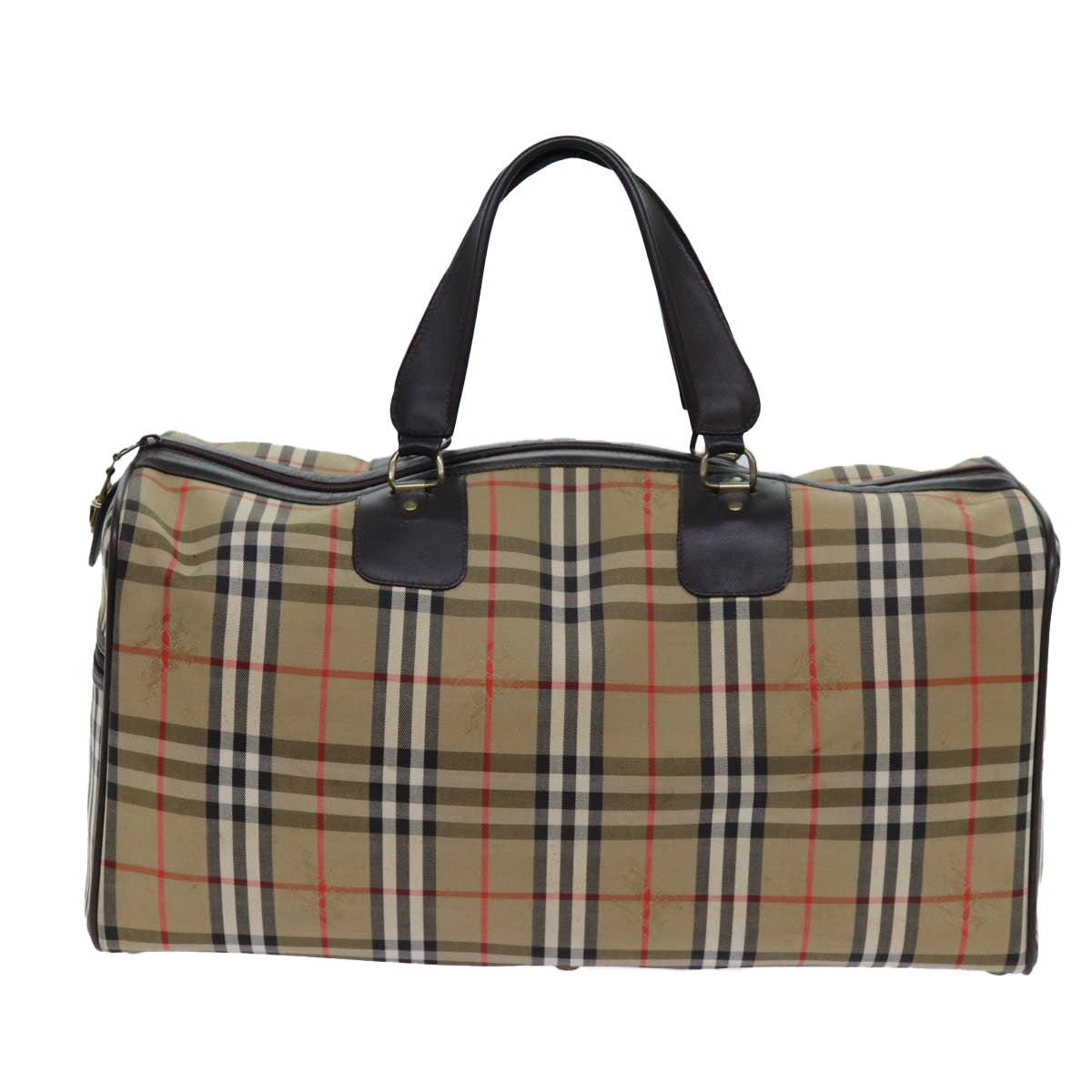 Burberry Nova Check Boston Bag Canvas Beige Auth yk11757