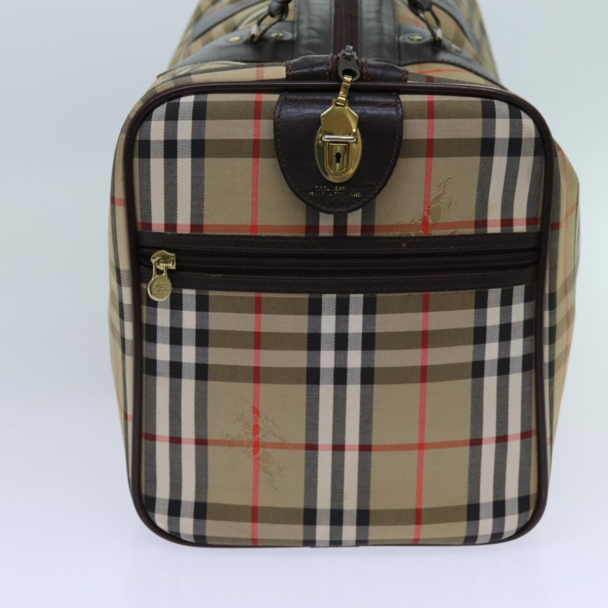 Burberry Nova Check Boston Bag Canvas Beige Auth yk11757