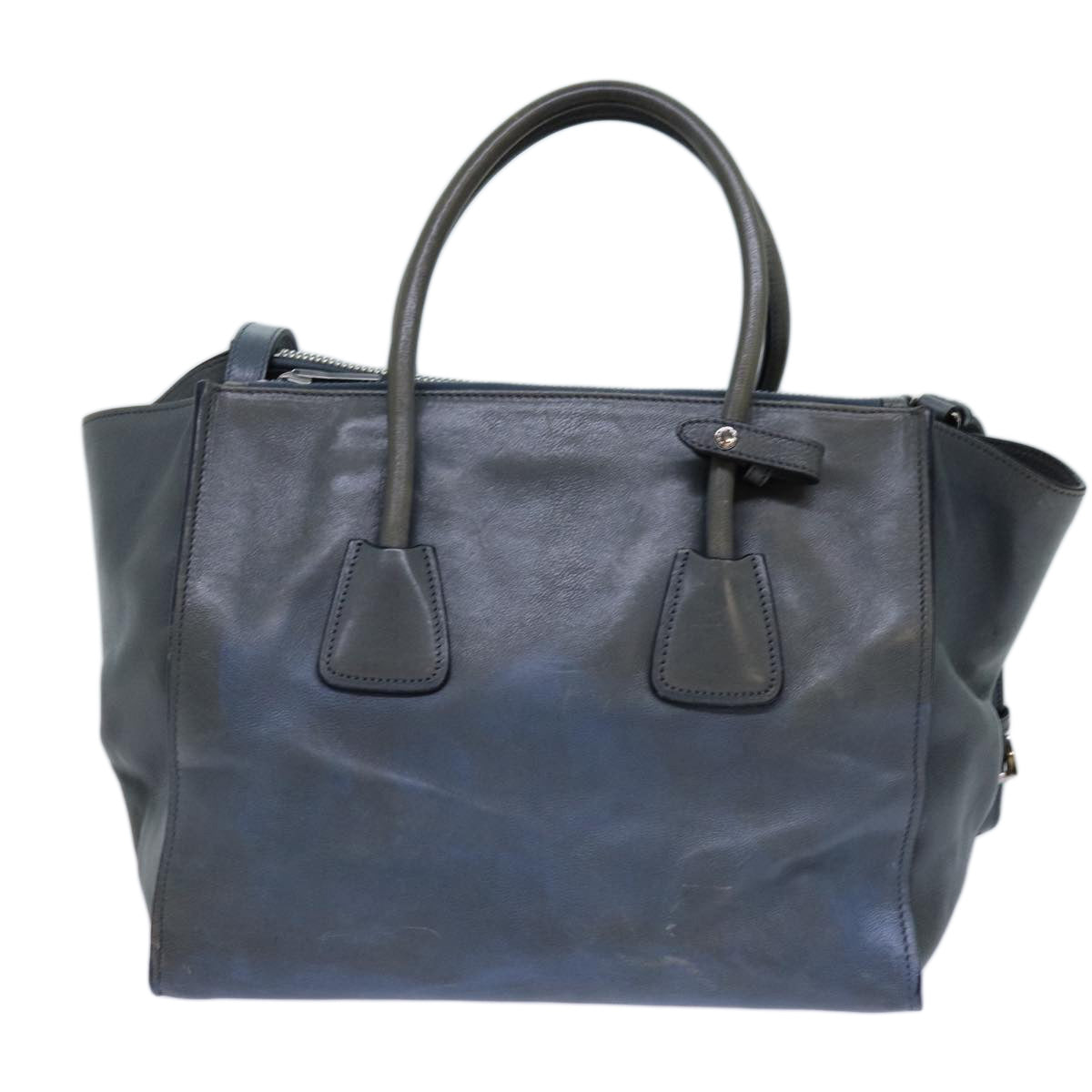 PRADA Hand Bag Leather 2way Blue Auth yk11955