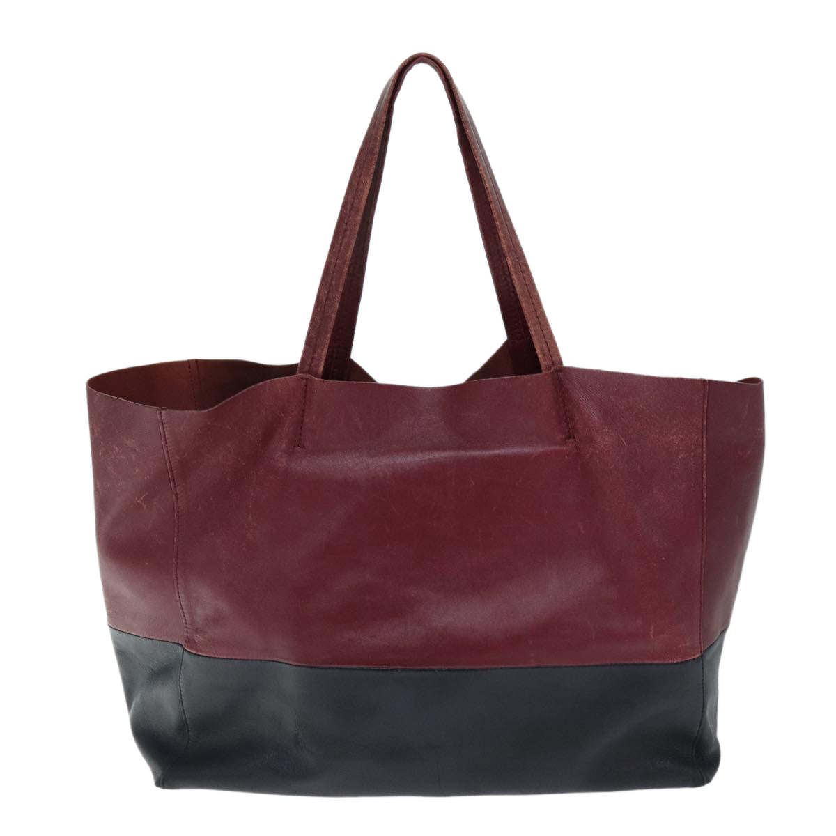 Luxury CELINE Horizontal Cabas Tote Bag Leather Red Black 11970