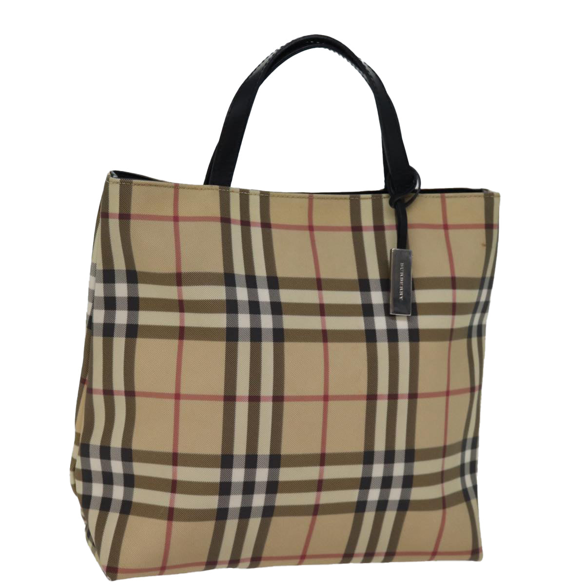 Burberry Nova Check Hand Bag Coated Canvas Beige Auth yk12299