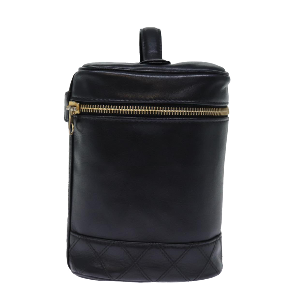 CHANEL Bicolole Vanity Cosmetic Pouch Leather Black CC Auth yk12444