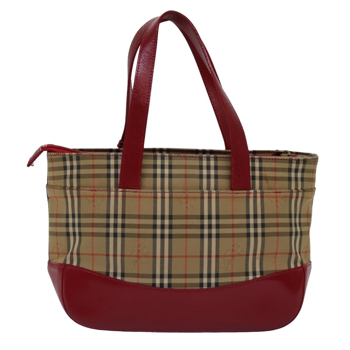 Burberry Nova Check Hand Bag Canvas Beige Red Auth yk12895