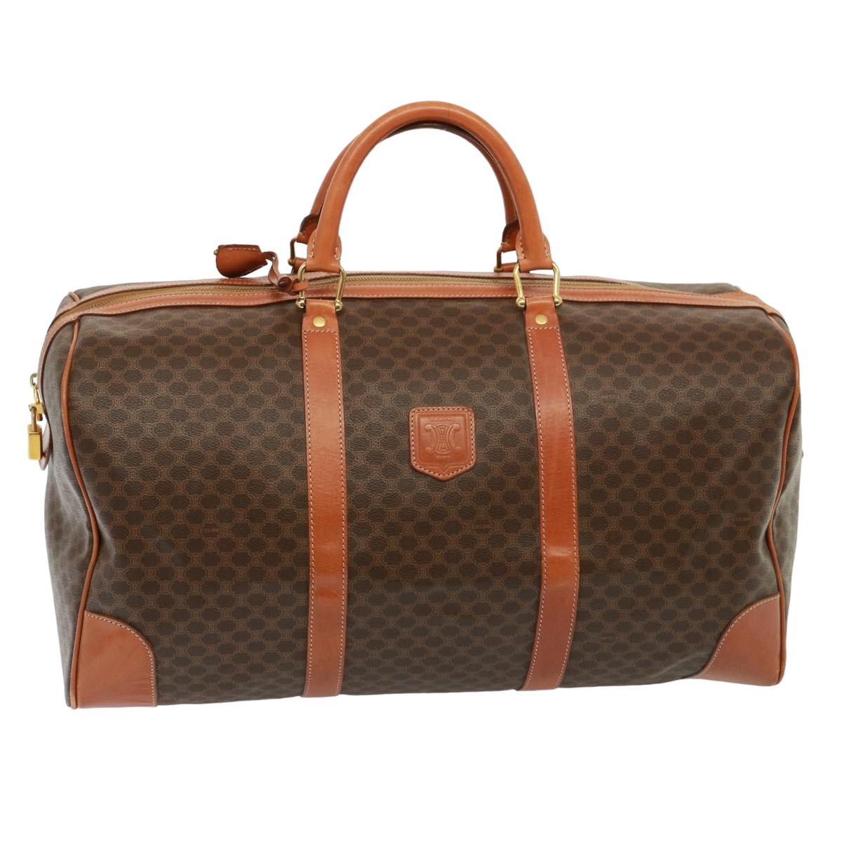 Luxury CELINE Macadam Canvas Boston Bag PVC Leather Brown 13158