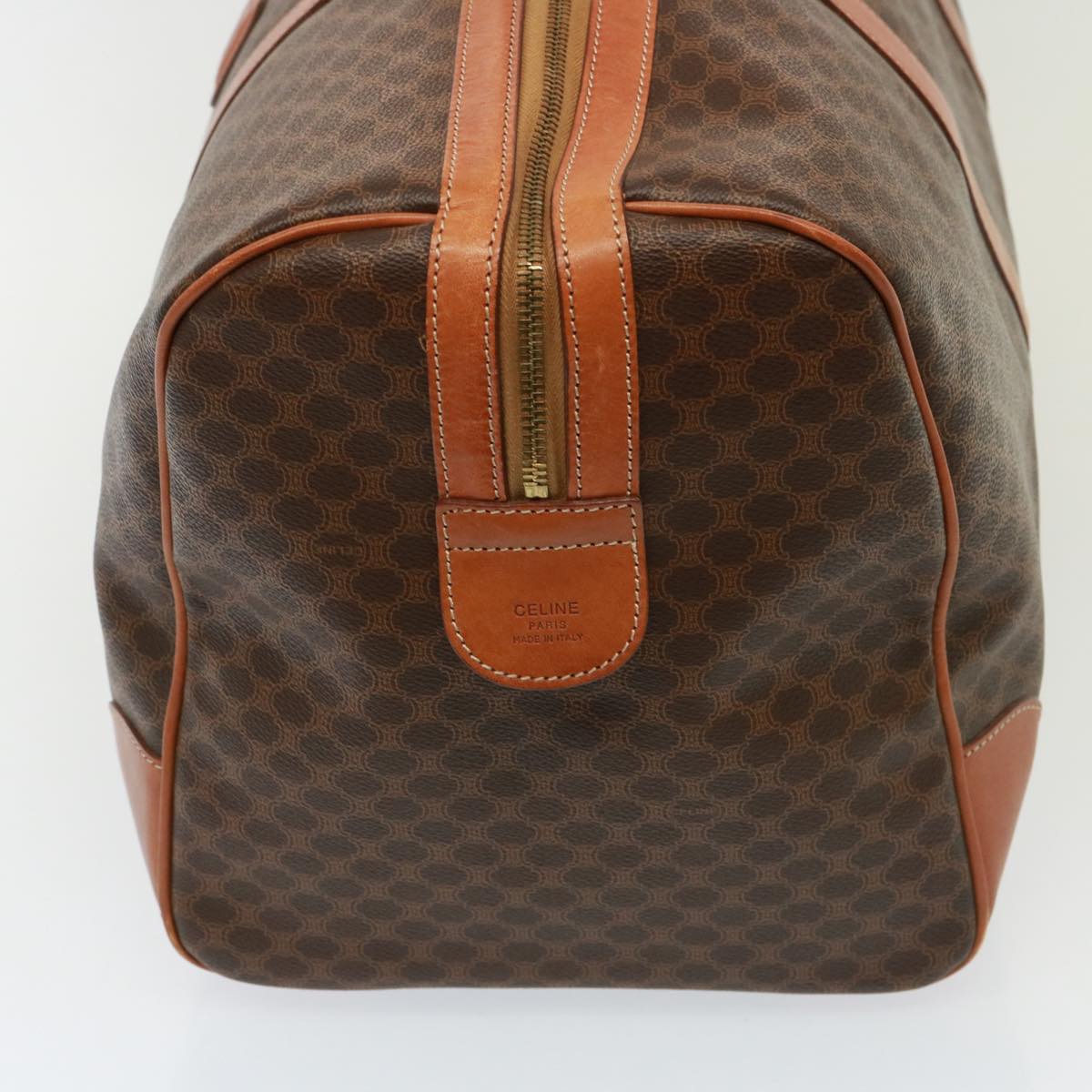 Luxury CELINE Macadam Canvas Boston Bag PVC Leather Brown 13158