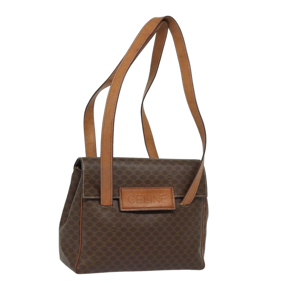 Luxury CELINE Macadam Canvas Shoulder Bag PVC Leather Brown 13171