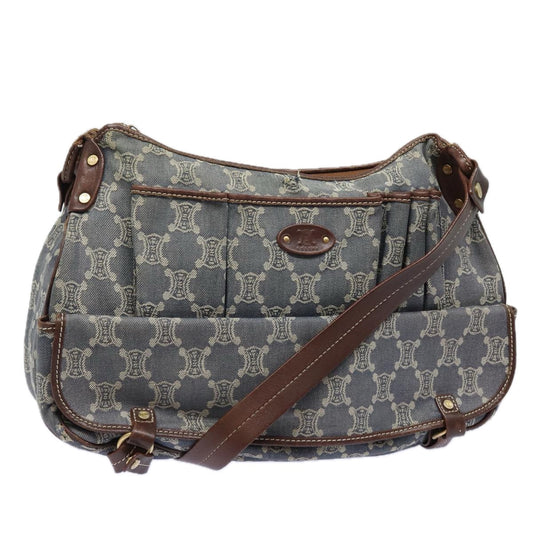 Luxury CELINE Denim Paris Macadam Shoulder Bag Blue 13201