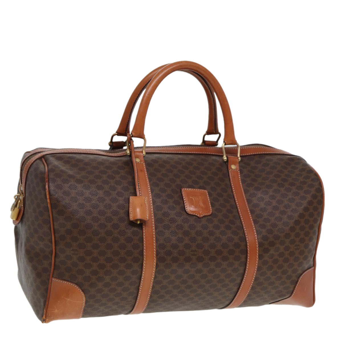 Luxury CELINE Macadam Canvas Boston Bag PVC Leather Brown 13219