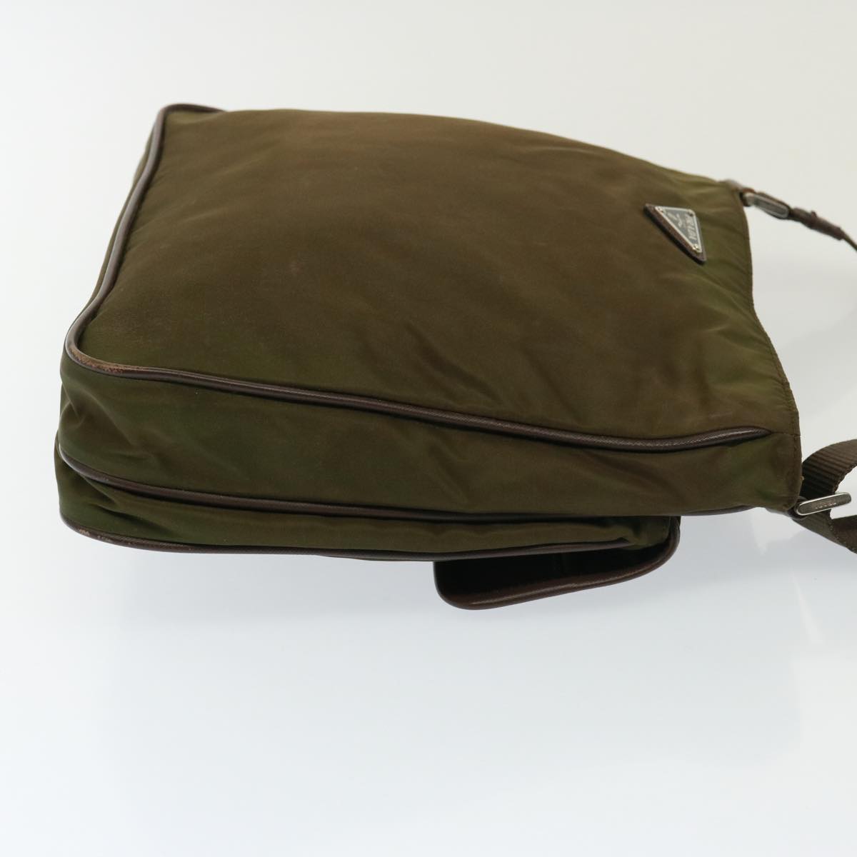 PRADA Shoulder Bag Enamel Khaki Brown Auth