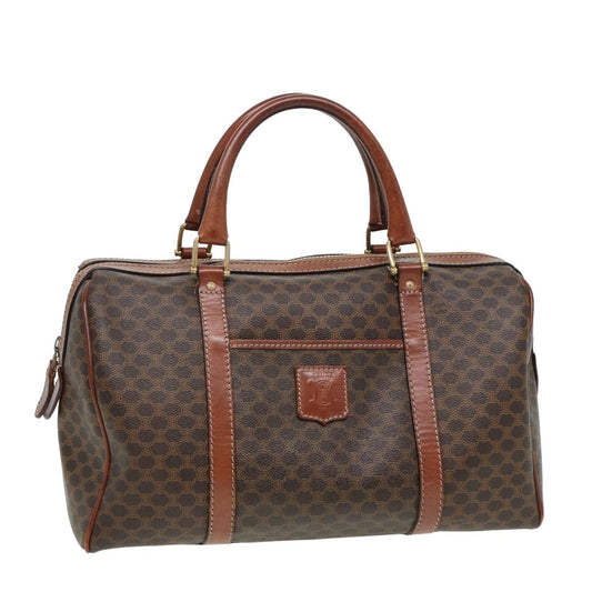 Luxury CELINE Macadam Canvas Boston Bag PVC Leather Brown 13417