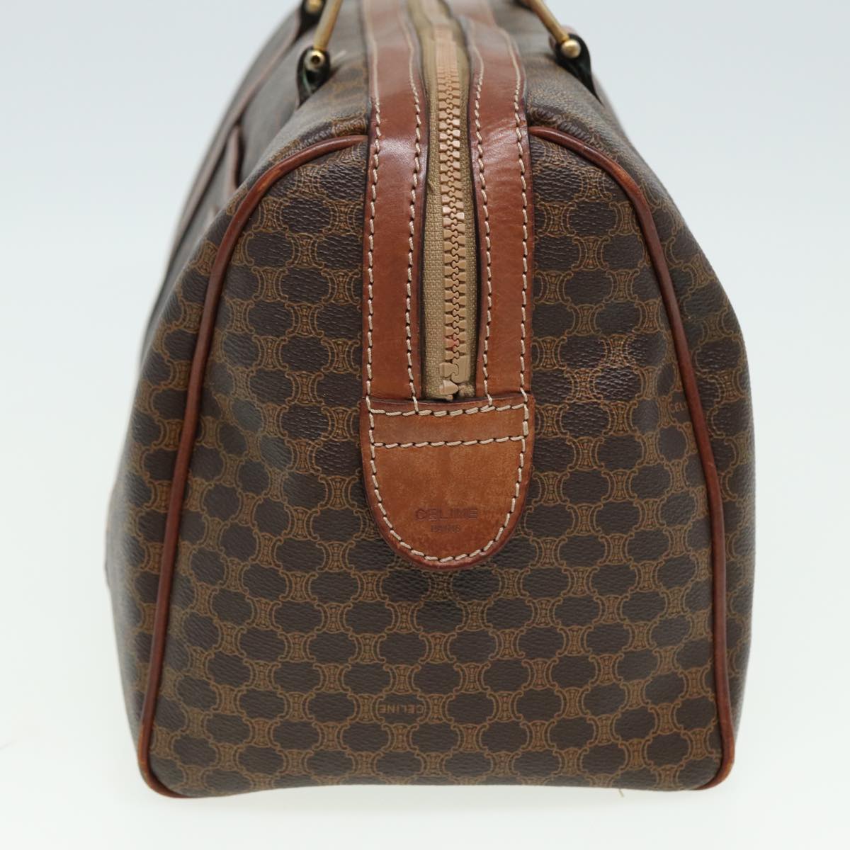 Luxury CELINE Macadam Canvas Boston Bag PVC Leather Brown 13417